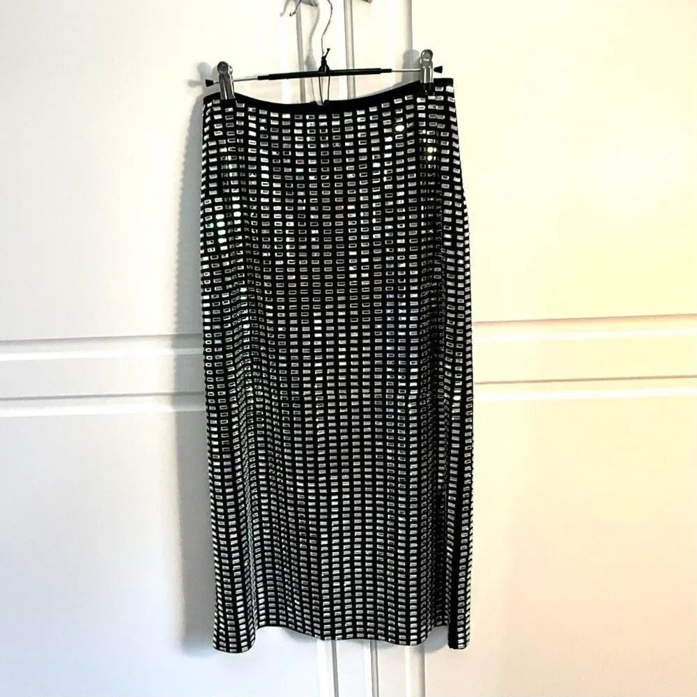 NWT WeWoreWhat Black Geo Crystal Midi Skirt. Size S
